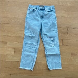 J Crew Point Sur Light Blue high rise slim boyfriend Distressed Women Jeans